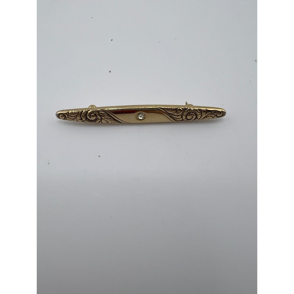 Vintage Avon‎ Victorian Style Gold-Tone Single Clear Rhinestone Bar Pin Brooch